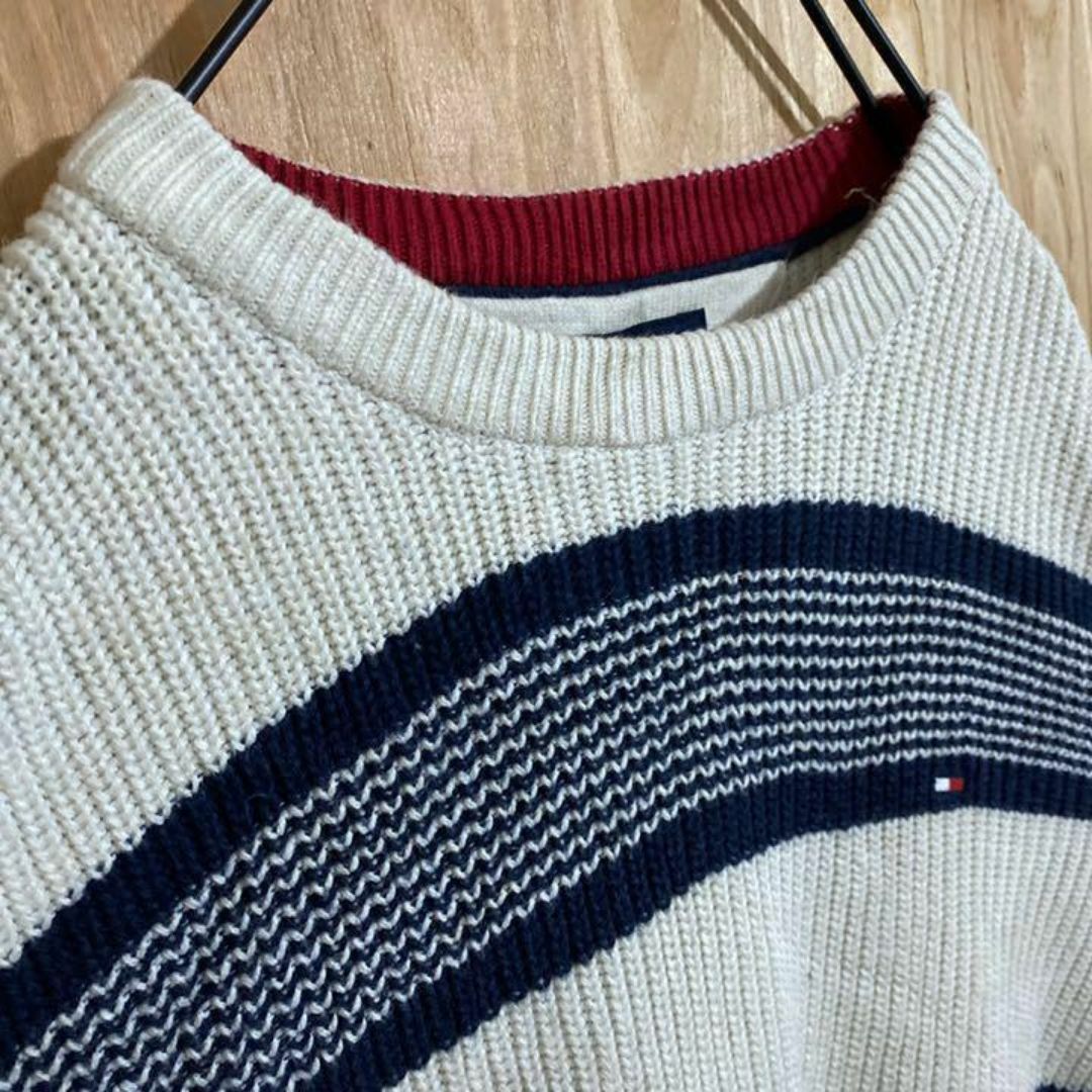 TOMMY HILFIGER(トミーヒルフィガー)のトミーヒルフィガー ボーダー ニット セーター USA古着 90s ロゴ 冬服 メンズのトップス(ニット/セーター)の商品写真