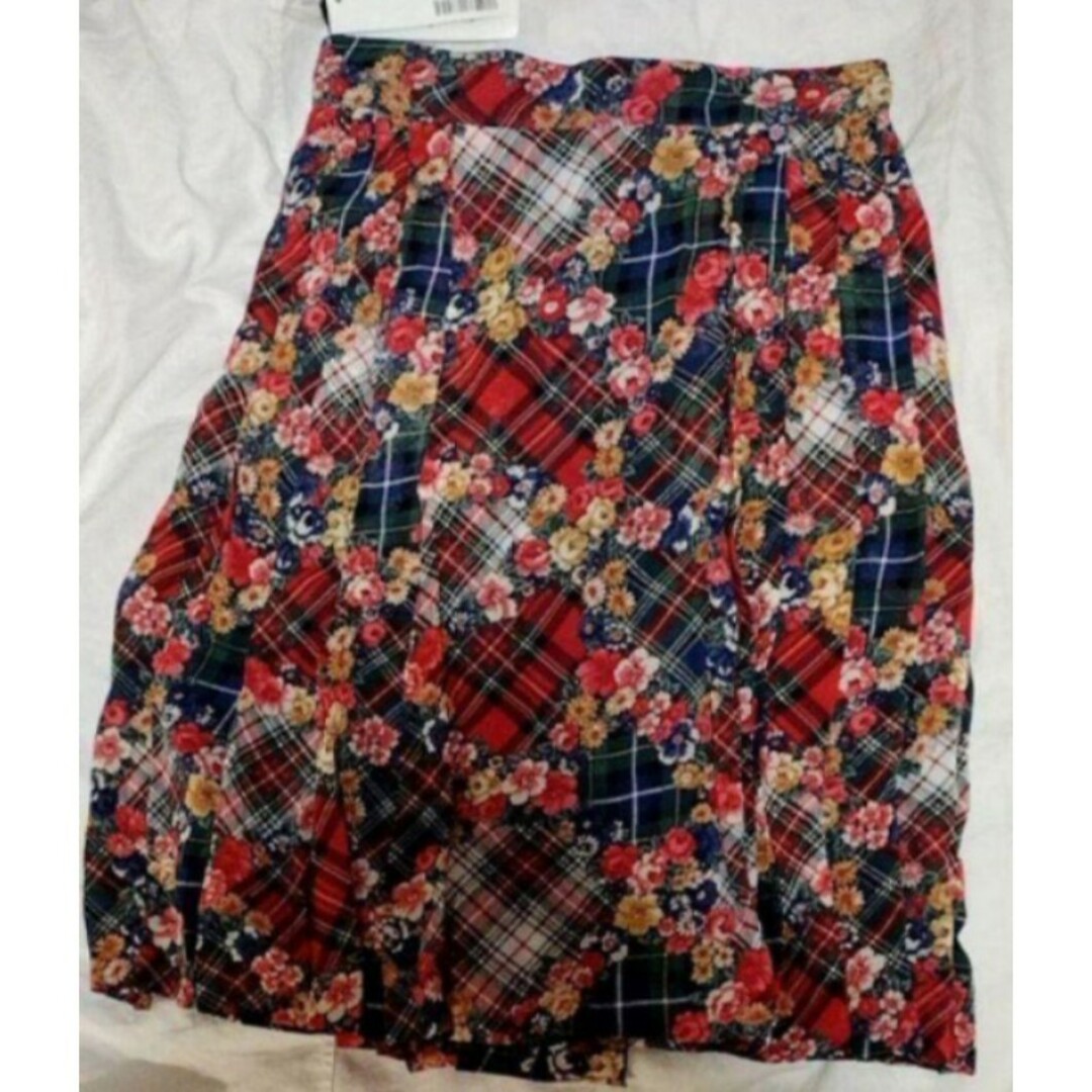 未使用♥新品♥LESCOPAINS♥レコパン♥スカート♥花柄♥金ボタン♥チェック レディースのスカート(ひざ丈スカート)の商品写真