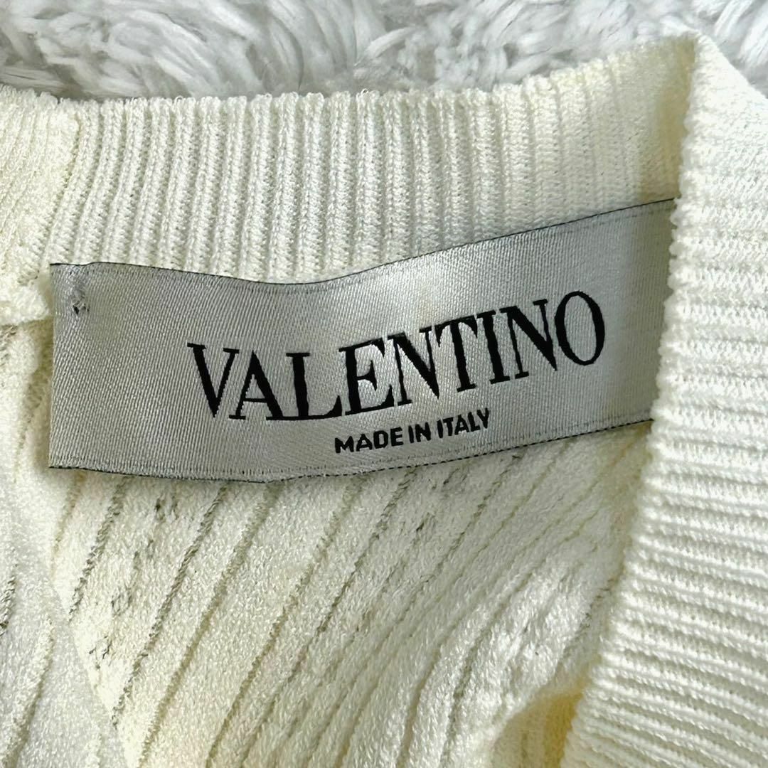 VALENTINO(ヴァレンティノ)のヴァレンティノ☆半袖ニットワンピース 現行 ホワイト 入手困難 即完売注意 レディースのワンピース(ロングワンピース/マキシワンピース)の商品写真