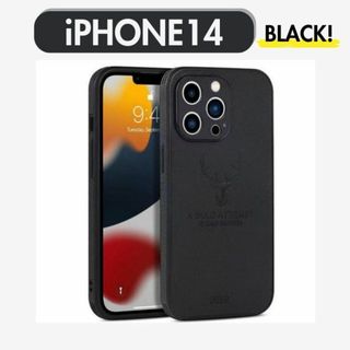 iPhoneケース 大人 カバー レザー 鹿 耐衝撃  黒 ブラック 携帯カバー(iPhoneケース)