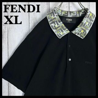 FENDI - 【希少XLサイズ】フェンディ☆襟ズッカ柄入りワンポイント刺繍ロゴ半袖ポロシャツ