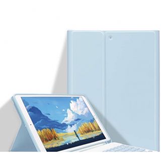 iPad 10.2 ケース アイスブルー パステル ペンホルダー付き(iPadケース)