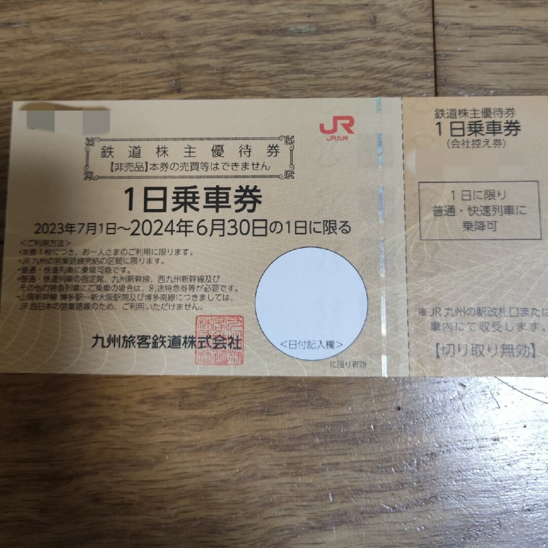 JR九州　鉄道株主優待券　１日乗車券（24年6月期限） チケットの乗車券/交通券(鉄道乗車券)の商品写真