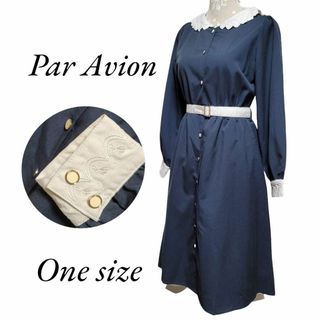 Par Avion - パラビオン　レトロ　ワンピース　ネイビー　ビジューボタン