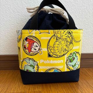 ハンドメイド お弁当袋 保冷保温 ランチトートバック【10】きいろ×紺色