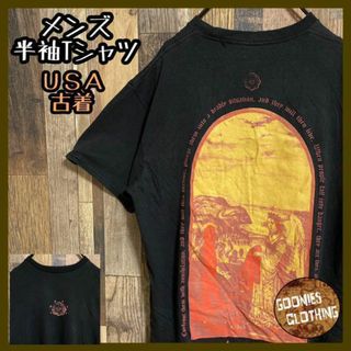 絵画 壁画 Tシャツ バックプリント メンズ ブラック USA古着 半袖 M(Tシャツ/カットソー(半袖/袖なし))