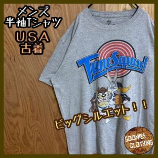 キャラクター Tシャツ スペースジャム USA古着 90s 半袖 グレー XL(Tシャツ/カットソー(半袖/袖なし))