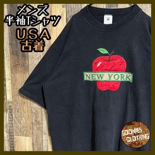 Tシャツ 半袖 USA製 アップル ニューヨーク ブラック Lサイズ 古着 黒(Tシャツ/カットソー(半袖/袖なし))