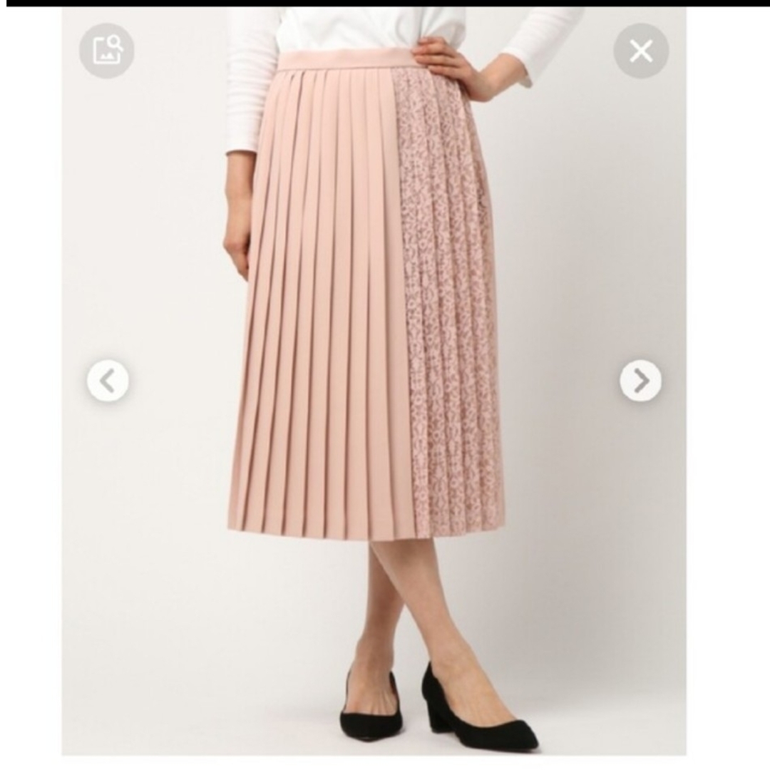 ANAYI(アナイ)のANAYIバックサテンレースプリーツスカート38 ピンク レディースのスカート(ロングスカート)の商品写真