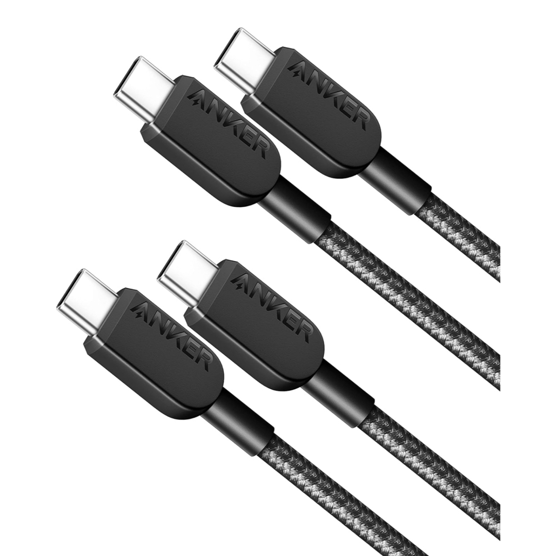 Anker(アンカー)のAnker310 高耐久ナイロンUSB-C&USB-Cケーブル（0.9m×2本） スマホ/家電/カメラのスマートフォン/携帯電話(バッテリー/充電器)の商品写真