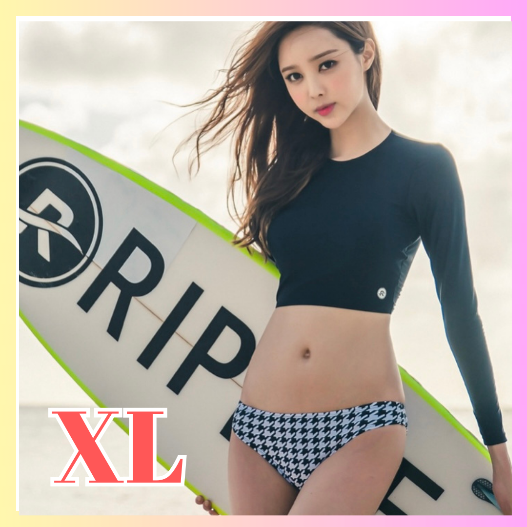 XL　2Way 水着　セパレート　編み込み　千鳥 　ブラック　長袖　日よけ　 レディースの水着/浴衣(水着)の商品写真