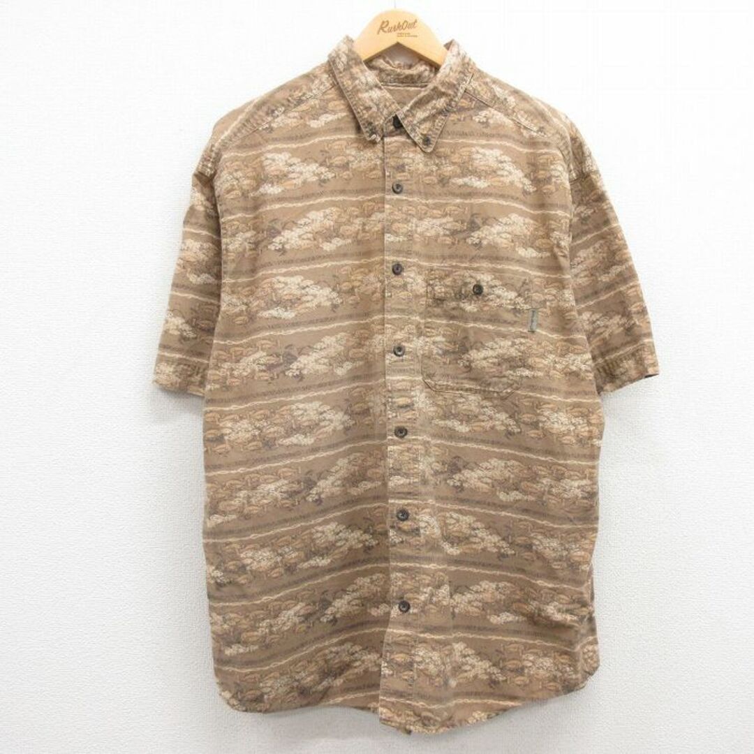 WOOLRICH(ウールリッチ)のXL★古着 ウールリッチ WOOLRICH 半袖 シャツ メンズ 魚 総柄 大きいサイズ ボタンダウン 茶系他 ブラウン 24apr11 中古 トップス メンズのトップス(シャツ)の商品写真