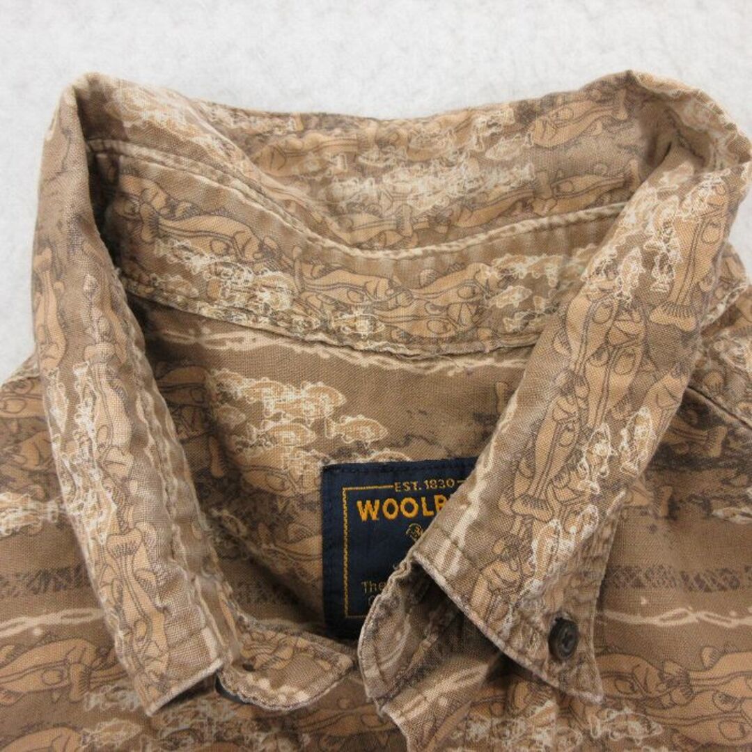 WOOLRICH(ウールリッチ)のXL★古着 ウールリッチ WOOLRICH 半袖 シャツ メンズ 魚 総柄 大きいサイズ ボタンダウン 茶系他 ブラウン 24apr11 中古 トップス メンズのトップス(シャツ)の商品写真