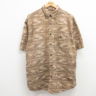 WOOLRICH - XL★古着 ウールリッチ WOOLRICH 半袖 シャツ メンズ 魚 総柄 大きいサイズ ボタンダウン 茶系他 ブラウン 24apr11 中古 トップス