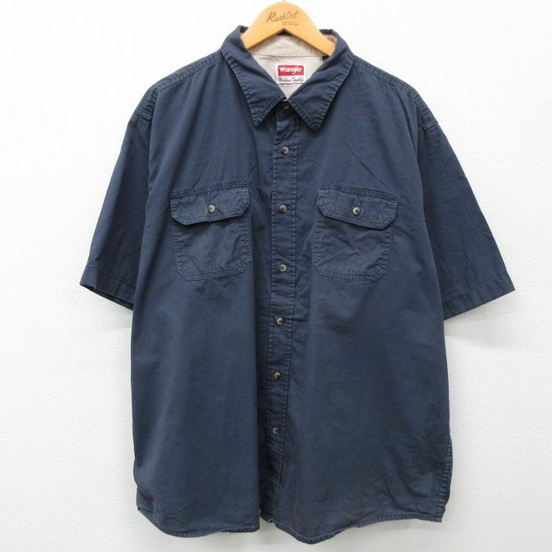 Wrangler(ラングラー)のXL★古着 ラングラー Wrangler 半袖 シャツ メンズ 大きいサイズ コットン 紺 ネイビー 24apr11 中古 トップス メンズのトップス(シャツ)の商品写真