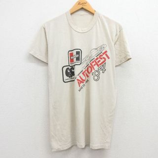 M★古着 半袖 ビンテージ Tシャツ メンズ 80年代 80s 車 HURST クルーネック ベージュ カーキ 24apr11 中古(Tシャツ/カットソー(半袖/袖なし))