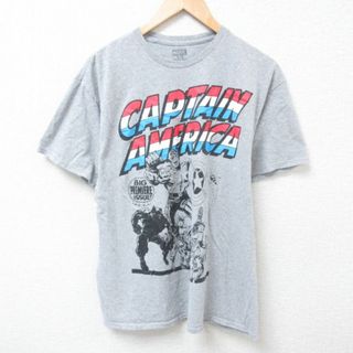 MARVEL - L★古着 半袖 Tシャツ メンズ マーベル キャプテンアメリカ スティーブロジャース クルーネック グレー 霜降り 24apr11 中古