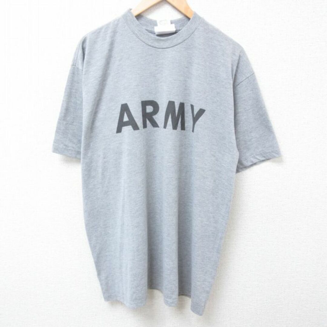 XL★古着 半袖 Tシャツ メンズ ミリタリー アーミー ARMY リフレクター 大きいサイズ ポリエステル クルーネック USA製 グレー 霜降り 24apr11 中古 メンズのトップス(Tシャツ/カットソー(半袖/袖なし))の商品写真