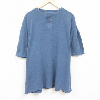 ウールリッチ(WOOLRICH)のXL★古着 半袖 Tシャツ メンズ ウールリッチ WOOLRICH 無地 大きいサイズ コットン ヘンリーネック 薄紺 ネイビー 24apr11 中古(Tシャツ/カットソー(半袖/袖なし))