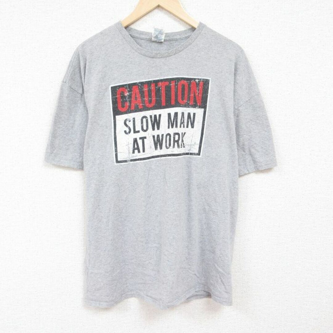 XL★古着 半袖 Tシャツ メンズ CAUTION 大きいサイズ クルーネック グレー 霜降り 24apr11 中古 メンズのトップス(Tシャツ/カットソー(半袖/袖なし))の商品写真