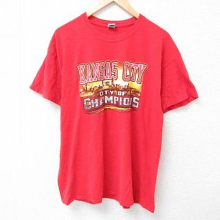 チャンピオン(Champion)のXL★古着 半袖 Tシャツ メンズ カンザスシティ チャンピオンズ コットン クルーネック 赤 レッド 24apr11 中古(Tシャツ/カットソー(半袖/袖なし))