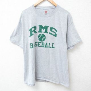 ヘインズ(Hanes)のXL★古着 ヘインズ Hanes 半袖 Tシャツ メンズ RMS 野球 クルーネック グレー 霜降り 24apr11 中古(Tシャツ/カットソー(半袖/袖なし))