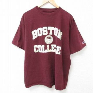 チャンピオン(Champion)のXL★古着 チャンピオン Champion 半袖 Tシャツ メンズ ボストン カレッジ クルーネック エンジ 24apr11 中古(Tシャツ/カットソー(半袖/袖なし))