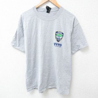 ヘインズ(Hanes)のL★古着 ヘインズ Hanes 半袖 Tシャツ メンズ ニューヨーク市警察 クルーネック グレー 霜降り 24apr11 中古(Tシャツ/カットソー(半袖/袖なし))