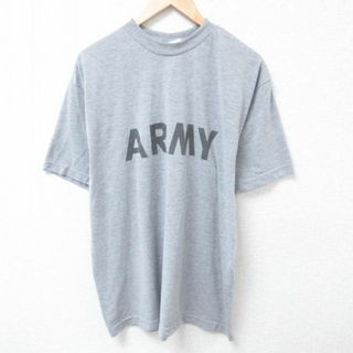 XL★古着 半袖 Tシャツ メンズ ミリタリー アーミー ARMY ポリエステル クルーネック USA製 グレー 霜降り 24apr11 中古(Tシャツ/カットソー(半袖/袖なし))