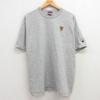 チャンピオン(Champion)のXL★古着 チャンピオン champion 半袖 ビンテージ Tシャツ メンズ 00年代 00s バラ クルーネック グレー 霜降り 24apr11 中古(Tシャツ/カットソー(半袖/袖なし))