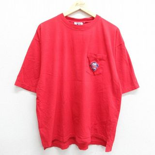 フィラ(FILA)のXL★古着 半袖 ビンテージ Tシャツ メンズ 90年代 90s MLB フィラデルフィアフィリーズ 胸ポケット付き 大きいサイズ コットン クルーネック 赤 レッド メジャーリーグ ベースボール 野球 24apr11 中古(Tシャツ/カットソー(半袖/袖なし))