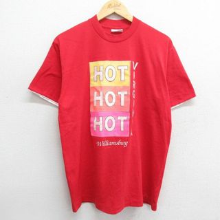 L★古着 半袖 ビンテージ Tシャツ メンズ 90年代 90s バージニア HOT クルーネック USA製 赤 レッド 24apr11 中古(Tシャツ/カットソー(半袖/袖なし))