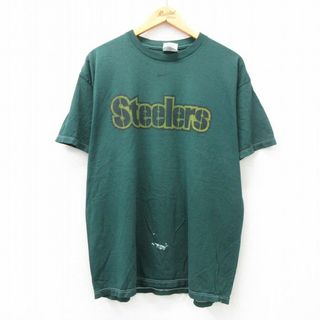 ナイキ(NIKE)のXL★古着 ナイキ NIKE 半袖 ビンテージ Tシャツ メンズ 90年代 90s NFL ピッツバーグスティーラーズ ワンポイントロゴ 大きいサイズ コットン クルーネック USA製 緑 グリーン アメフト スーパーボウル 24apr11 中古(Tシャツ/カットソー(半袖/袖なし))