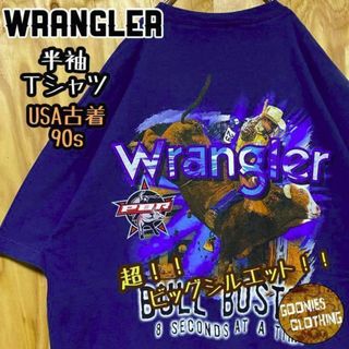 USA古着 90s 半袖 Tシャツ ラングラー ネイビー ロデオ カウボーイ(Tシャツ/カットソー(半袖/袖なし))