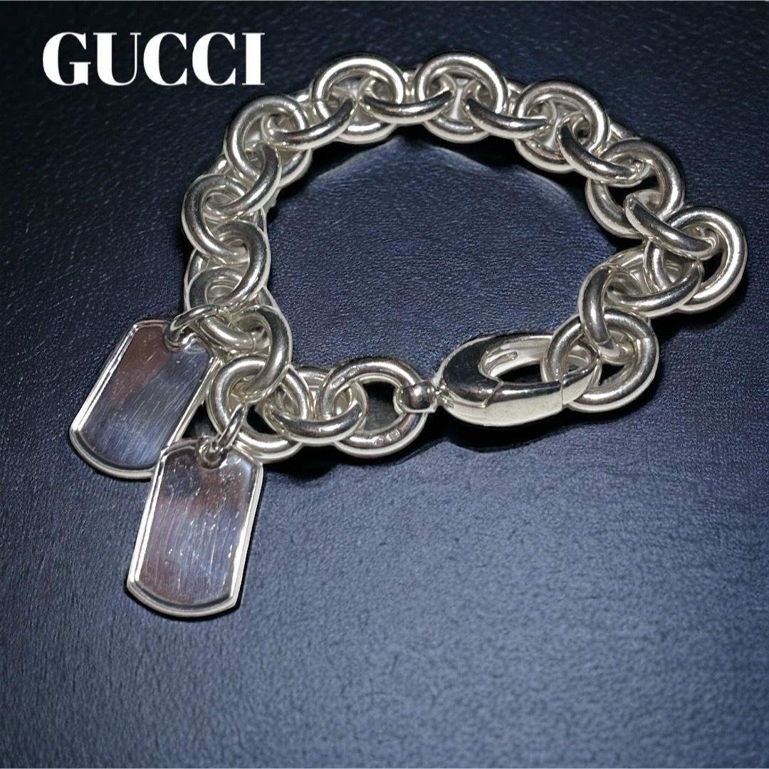 Gucci(グッチ)のGUCCI ブレスレット ダブルドッグタグ シルバー 刻印あり メンズのアクセサリー(ブレスレット)の商品写真