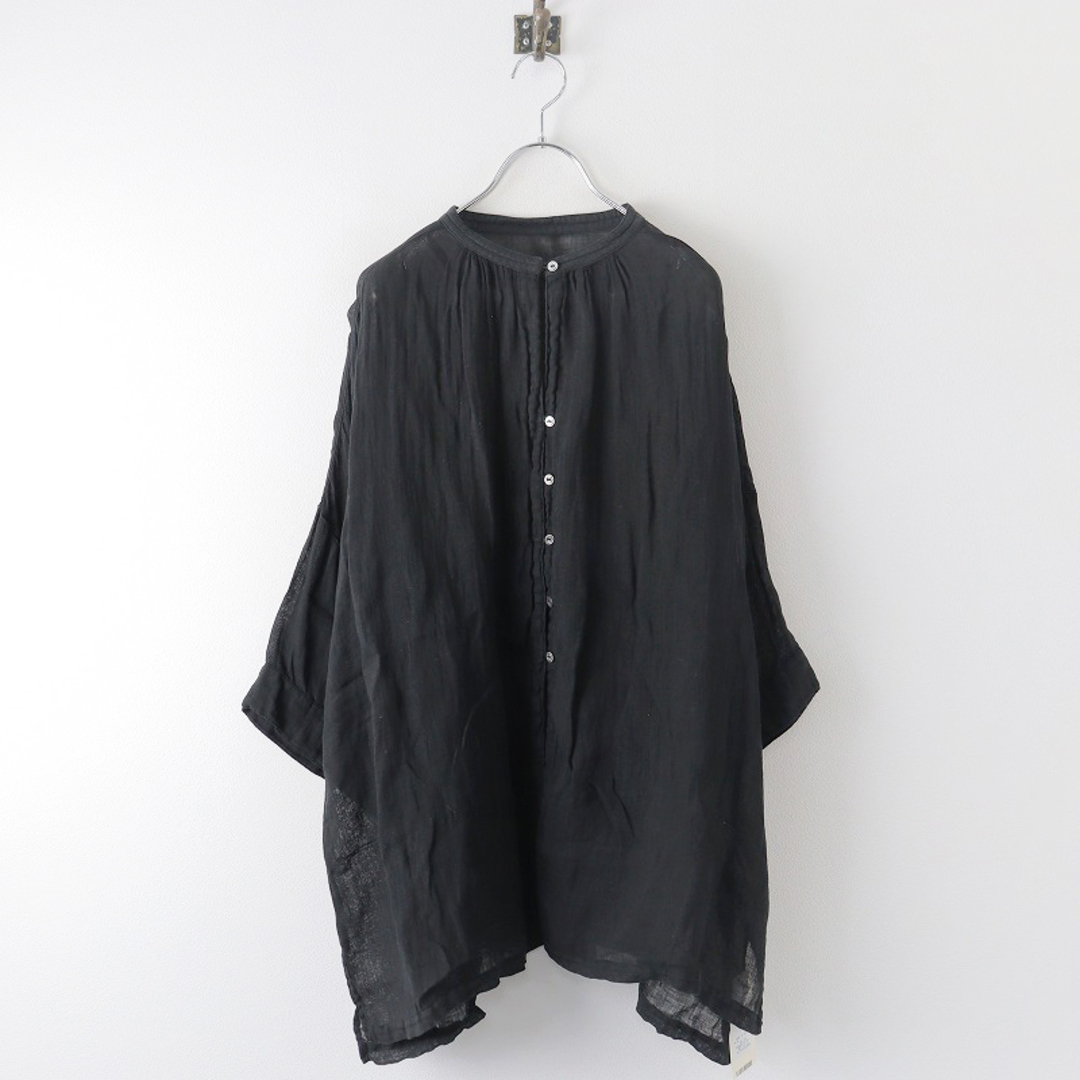 nest Robe(ネストローブ)の美品 2023SS ネストローブ nest Robe リネンガーゼ ロングシャツ F/ブラック トップス【2400013813051】 レディースのトップス(シャツ/ブラウス(半袖/袖なし))の商品写真