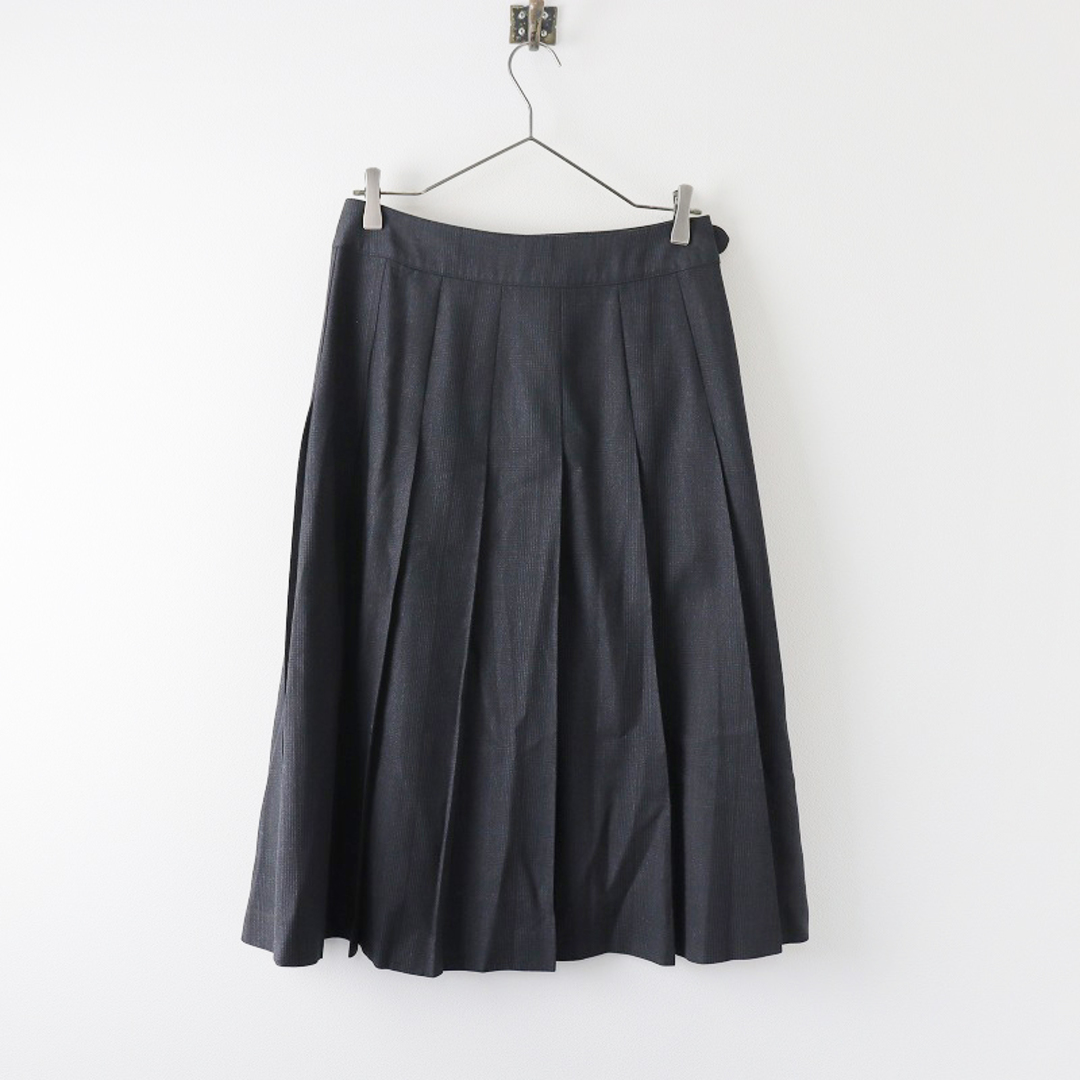 MARGARET HOWELL(マーガレットハウエル)のマーガレットハウエル MARGARET HOWELL GREY PLAID SKIRT WOOL COTTON ラッププリーツスカート 3/チャコールグレー【2400013815567】 レディースのスカート(ひざ丈スカート)の商品写真