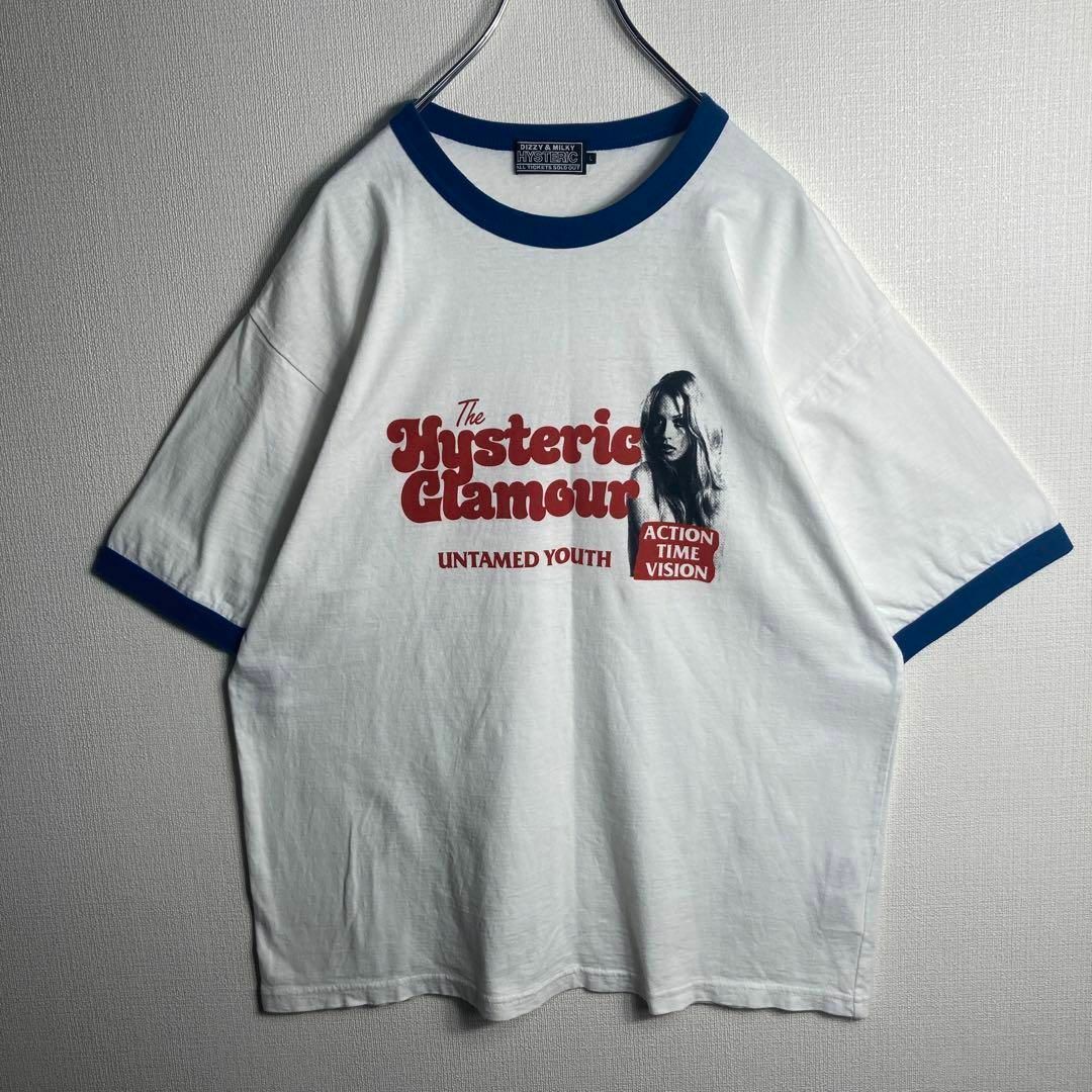 HYSTERIC GLAMOUR(ヒステリックグラマー)の【美品】ヒステリックグラマー　ビッグロゴ　リンガーTシャツ　ヒスガール　Lサイズ メンズのトップス(Tシャツ/カットソー(半袖/袖なし))の商品写真