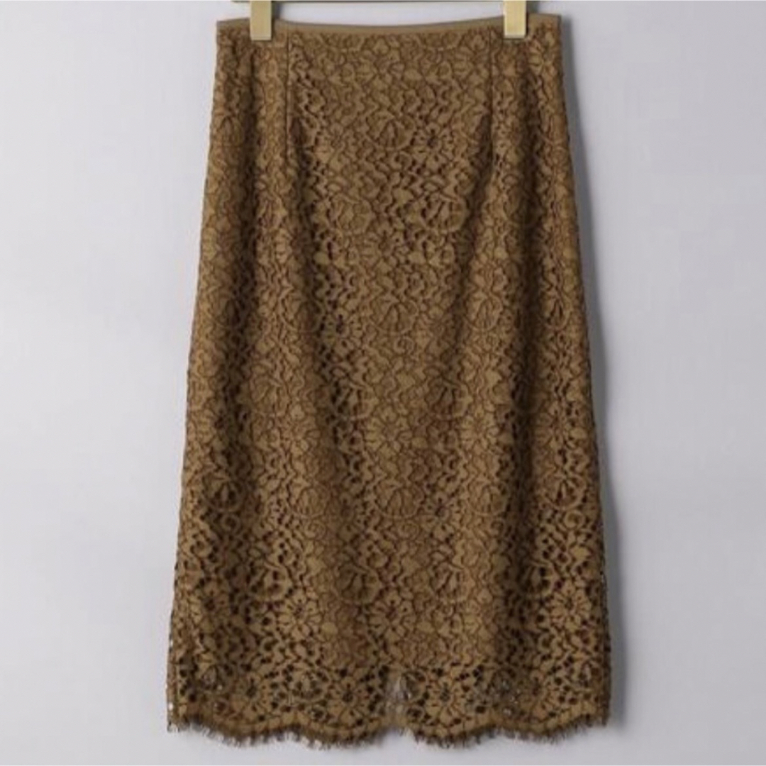 UNITED ARROWS(ユナイテッドアローズ)の極美品！ユナイテッドアローズ  34 定価1.8万円　レース　スカート　ブラウン レディースのスカート(ひざ丈スカート)の商品写真