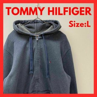 TOMMY HILFIGER - 【即日発送】古着　トミー　フィルフィガー　パーカー　メンズ　L ネイビーグレー