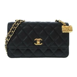 シャネル(CHANEL)のCHANEL(シャネル) 財布美品  マトラッセ AP3318/B10712/94305 黒 チェーンウォレット/ゴールド金具/ターンロック/マトラッセバッグチャーム付き シャイニーグレインドカーフスキン(財布)