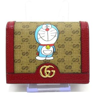 グッチ(Gucci)のGUCCI(グッチ) 2つ折り財布美品  DORAEMON×GUCCI カードケース,ミニGGスプリーム 647788 ライトブラウン×ライトブルー×マルチ PVC(塩化ビニール)×レザー(財布)