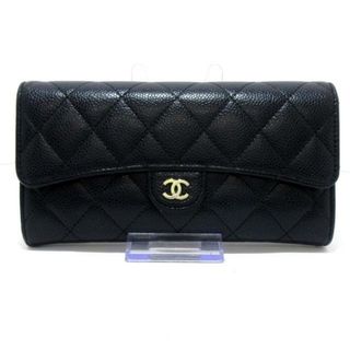 シャネル(CHANEL)のCHANEL(シャネル) 長財布 マトラッセ 黒 ゴールド金具 キャビアスキン(財布)