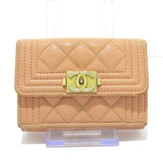 シャネル(CHANEL)のCHANEL(シャネル) 3つ折り財布 ボーイシャネル マトラッセ ピンクベージュ ゴールド金具 キャビアスキン(財布)