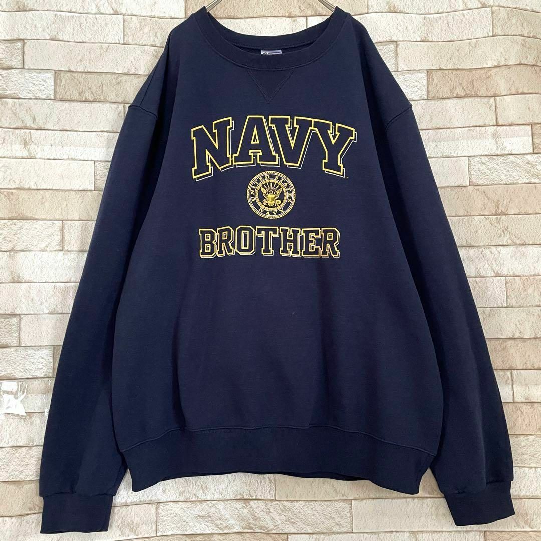 SOFFE スウェット センタープリント NAVY 裏起毛 紺 L メンズのトップス(パーカー)の商品写真