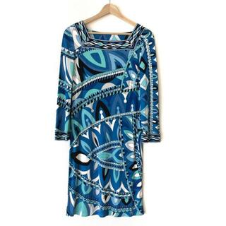 エミリオプッチ(EMILIO PUCCI)のEMILIO PUCCI(エミリオプッチ) ワンピース レディース - ブルー×ライトグリーン×マルチ 長袖/ひざ丈(その他)