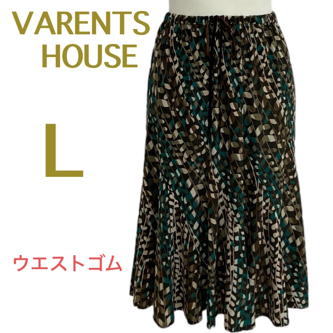 【美品】VARENTSHOUSE☆ひざ丈フレアスカート☆ウエストゴム☆総柄 レディースのスカート(ひざ丈スカート)の商品写真