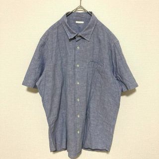 ジーユー(GU)の🌟【GU】リネンコットン半袖シャツ【XL】ブルー メンズ(シャツ)