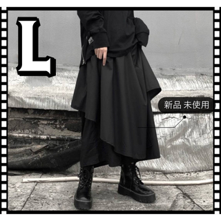 袴パンツ　病みかわ　サルエル　ガウチョ　ワイド　レイヤード　パンツ　スカート　黒(カジュアルパンツ)