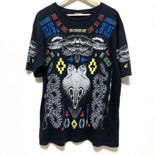 マルセロブロン(MARCELO BURLON)のMARCELO BURLON(マルセロバーロン) 半袖Tシャツ サイズL メンズ美品  - 黒×グレー×マルチ クルーネック(Tシャツ/カットソー(半袖/袖なし))